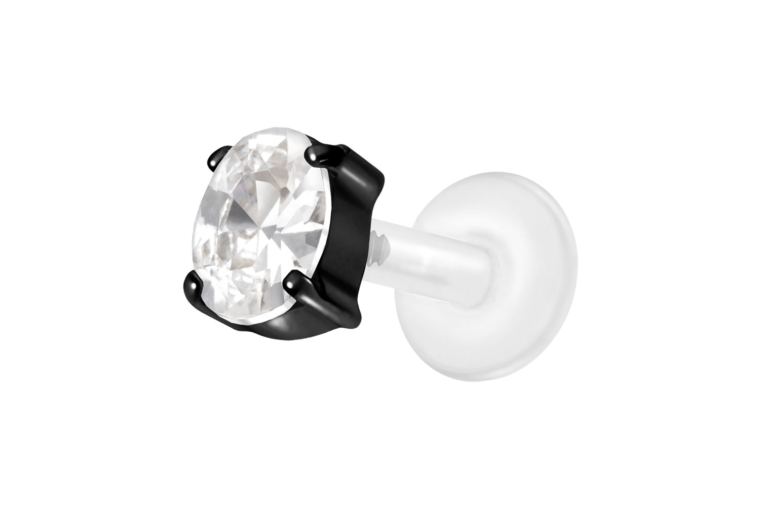 PTFE Labret Piercing mit Innengewinde + Titan-Aufsatz EINGEFASSTES KRISTALLOVAL